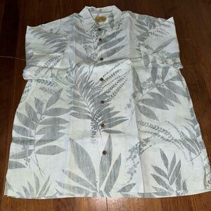 Tommy Bahama Gray and White Leaf Print Shirt
